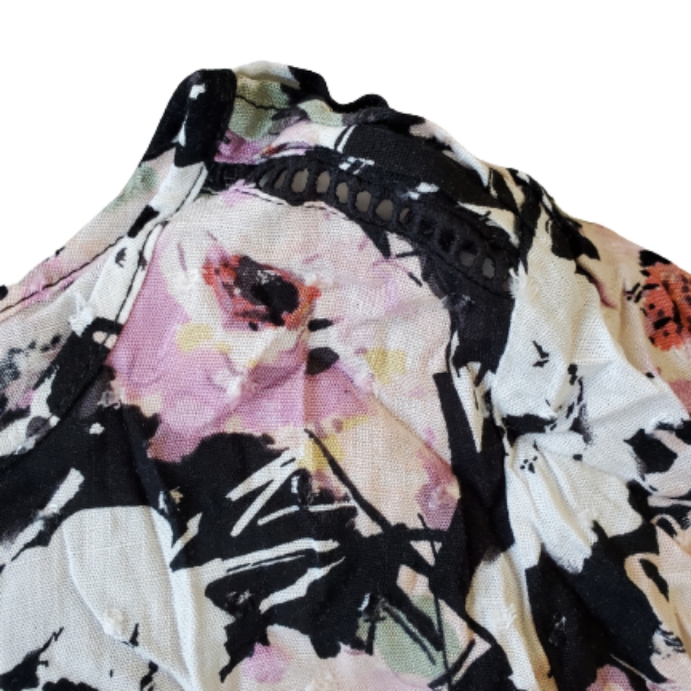 Torrid plus floral swiss dot long sleeves tiered midi dress, 2XL, black - Picture 5 of 13